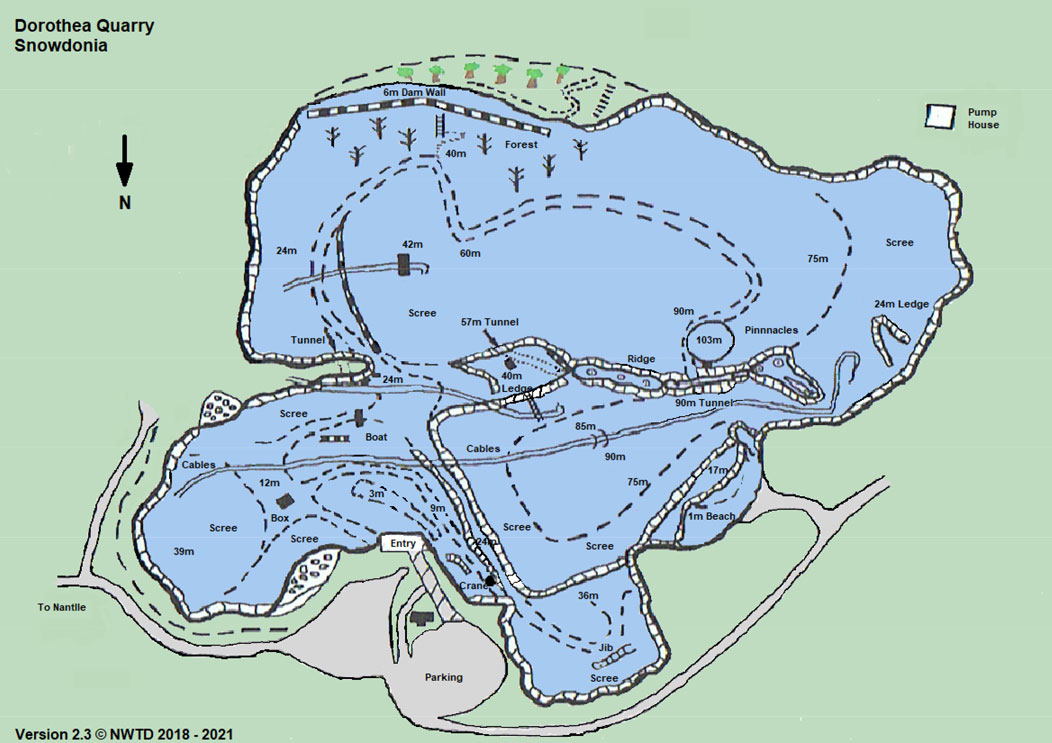 Map of Dorothea Quarry Snowdonia